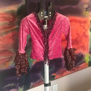 Vintage 90s Voyage XS cropped cardigan pink velvet draped in beads